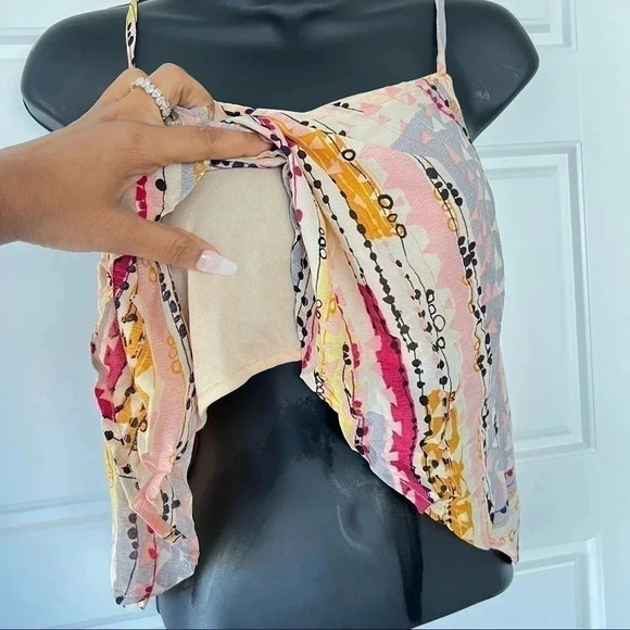 RUFFLE STRAP ORANGE MULTICOLORED V TANK  TOP SIZE LARGE - Picture 4 of 9